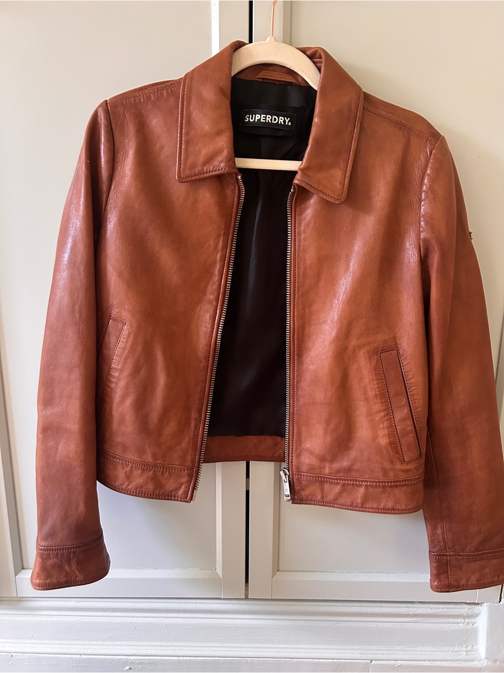 Superdry Women's Cognac Brown Leather Jacket
